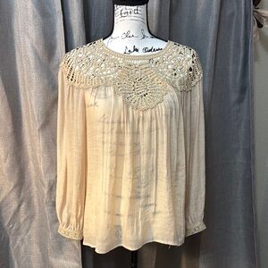 Cream Blouse with Bishop Sleeves and Pleated Embellishments